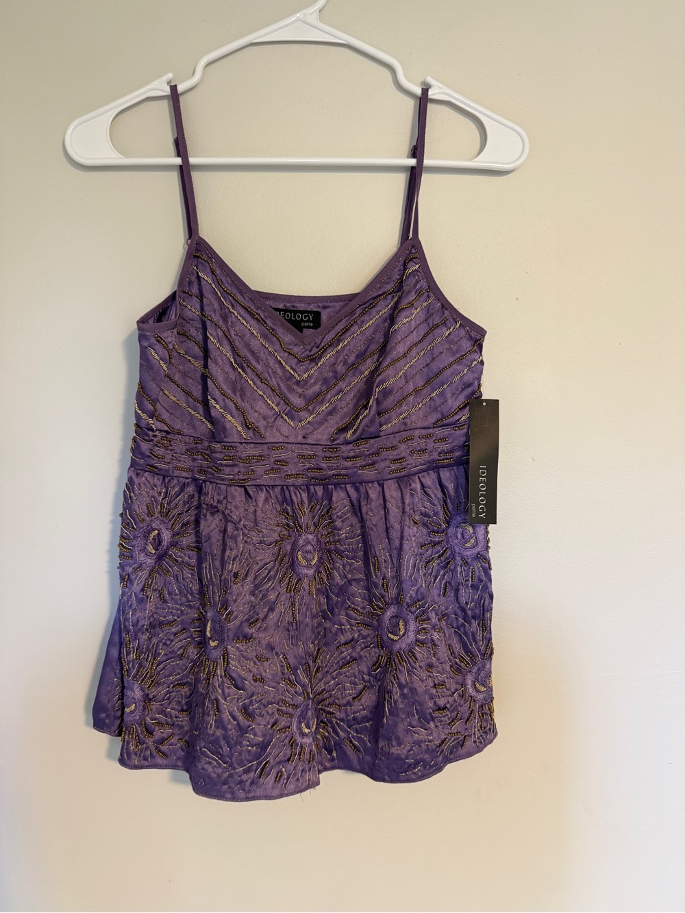 Ideology Lavender Purple Beaded Embroidered Sunburst Camisole Top